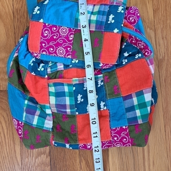 Authentic Disney Parks Backpack Madras Plaid Quilted Fabric 12" x 11" x 4" - Picture 13 of 15